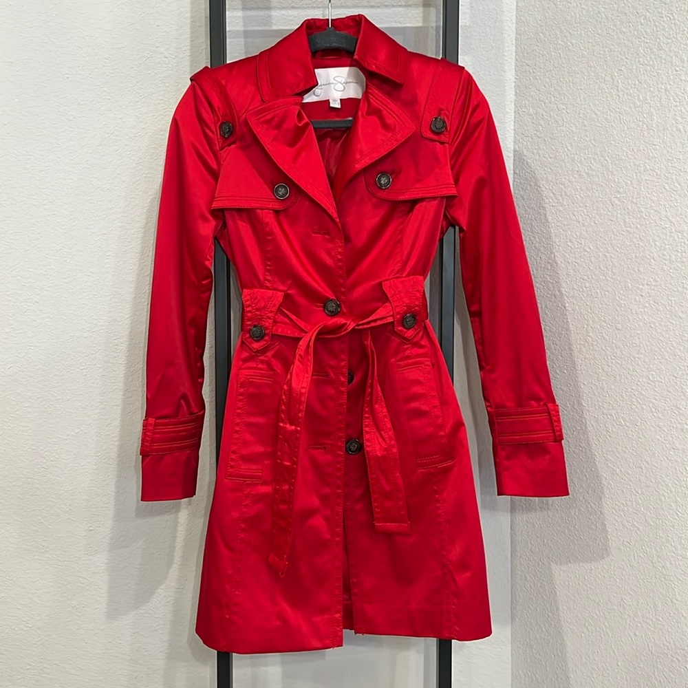 Jessica Simpson Red Silk Pea coat